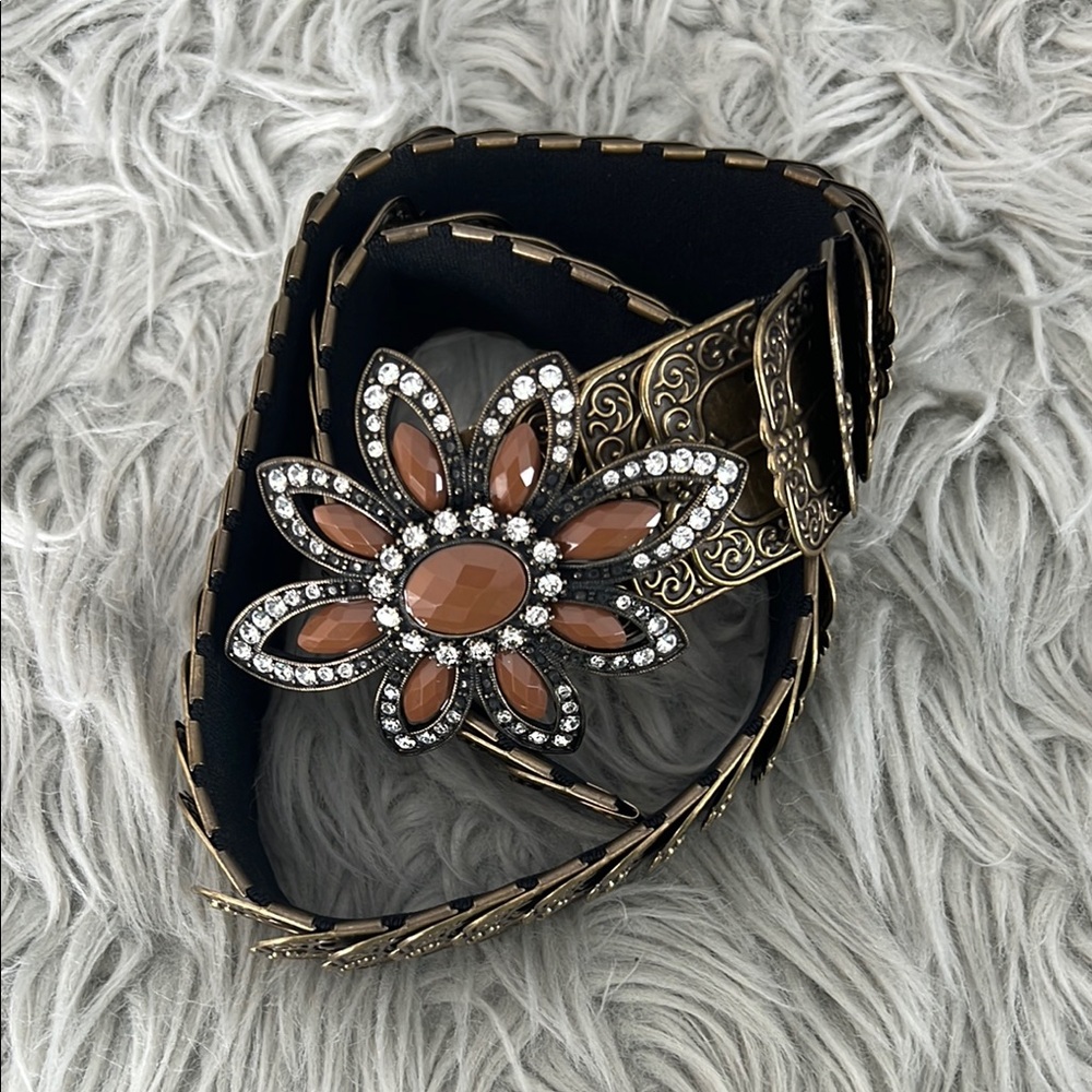 Brown Floral Buckle Belt Accessory